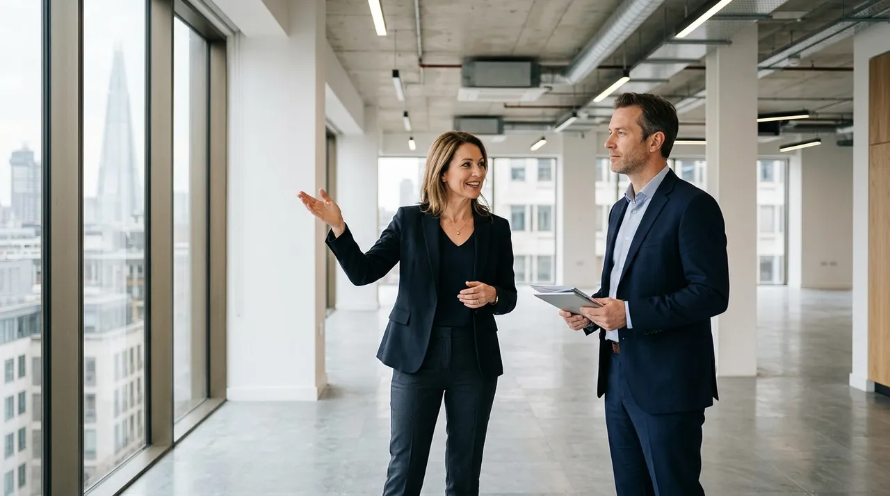 Expert immobilier estimant un local commercial