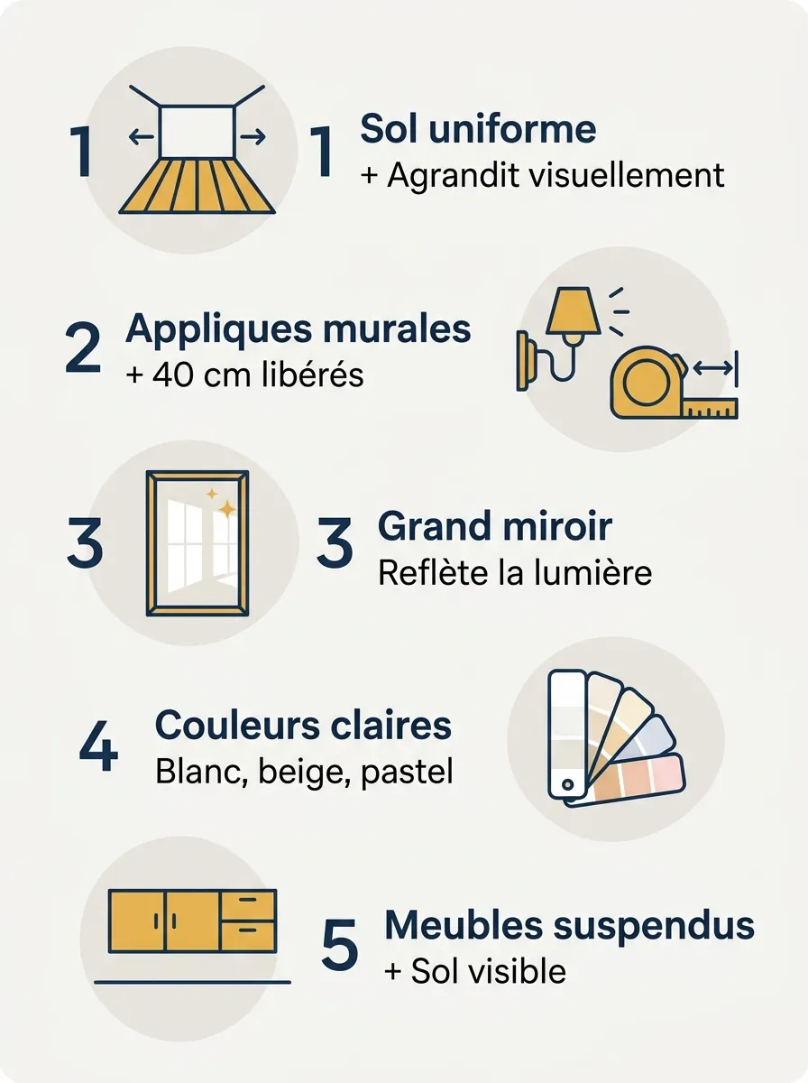 Infographie : 5 astuces pour agrandir visuellement une chambre de 9m2