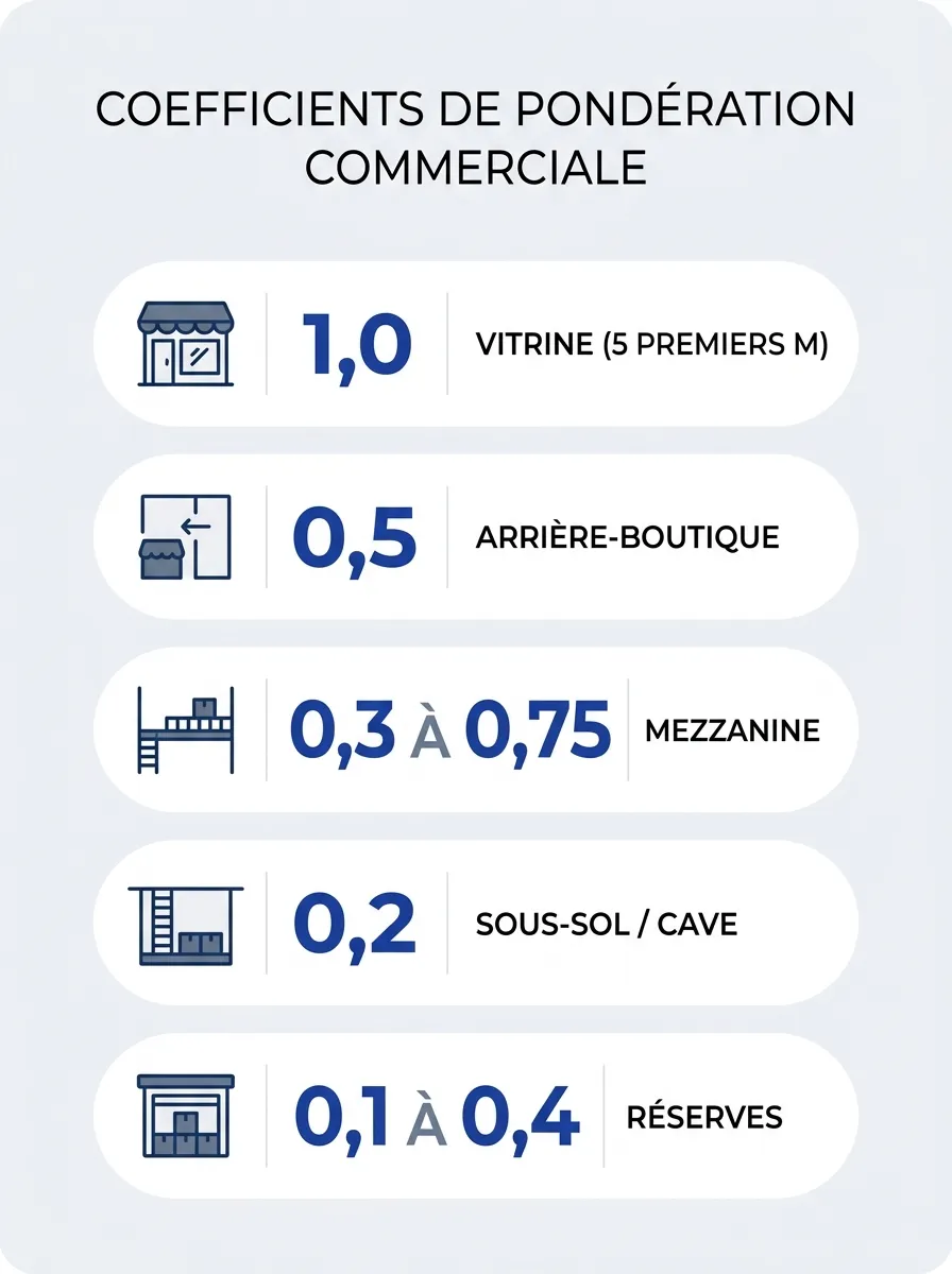 Infographie : coefficients de pondération de la surface commerciale