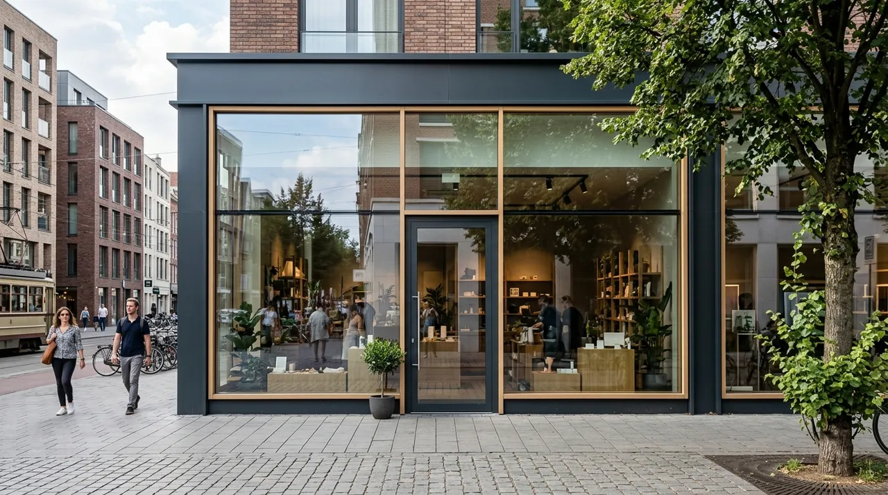 Vitrine d'un local commercial en centre-ville