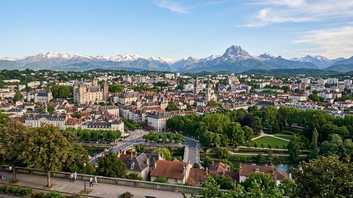 Panorama de Pau avec les Pyrénées en arrière-plan
