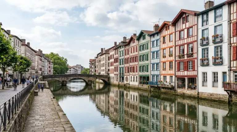 Vue des quartiers de Bayonne le long de la Nive
