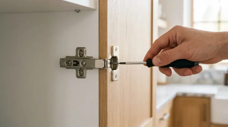 Réglage d'une charnière de porte de placard avec un tournevis