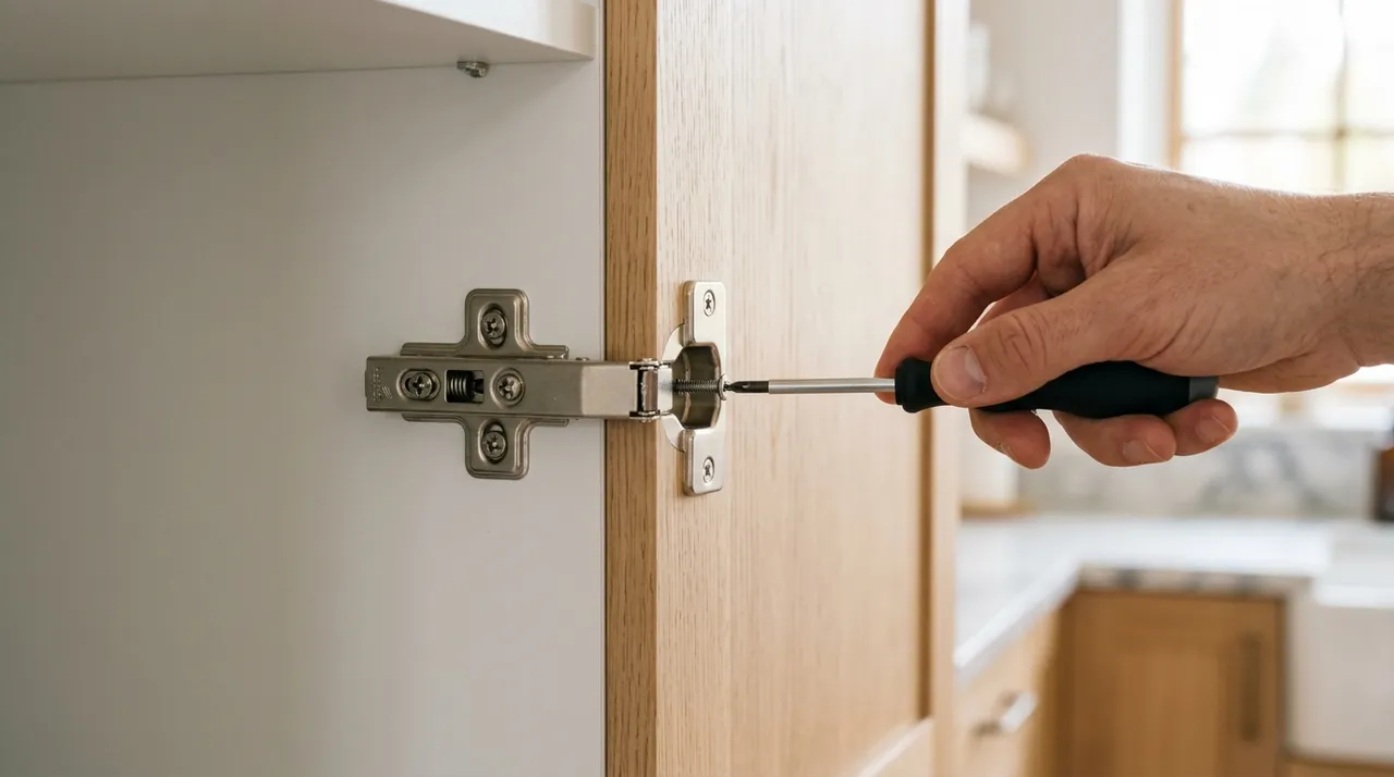 Réglage d'une charnière de porte de placard avec un tournevis