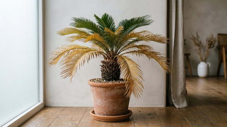Cycas aux feuilles qui jaunissent en pot