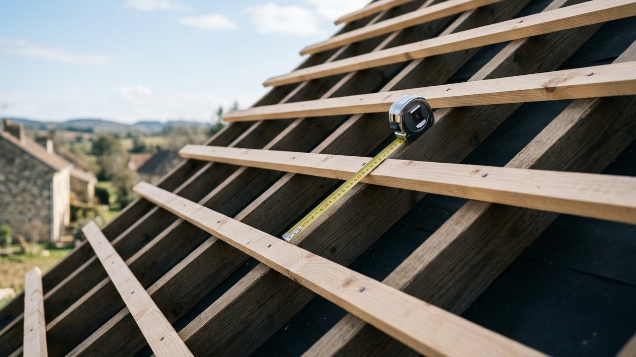 Espacement régulier des liteaux de toiture selon le pureau calculé