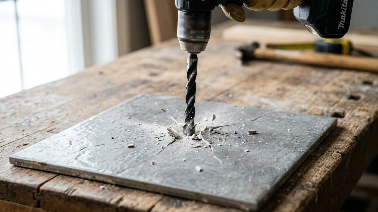 Foret à carbure de tungstène perçant un carrelage sans le casser