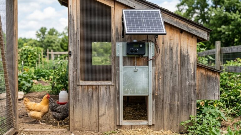 Fermeture automatique du poulailler avec trappe métallique et panneau solaire