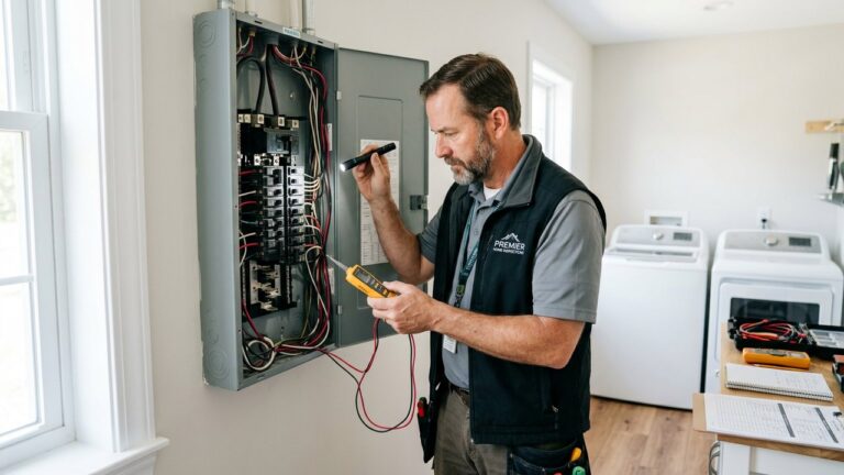 Diagnostiqueur immobilier vérifiant un tableau électrique