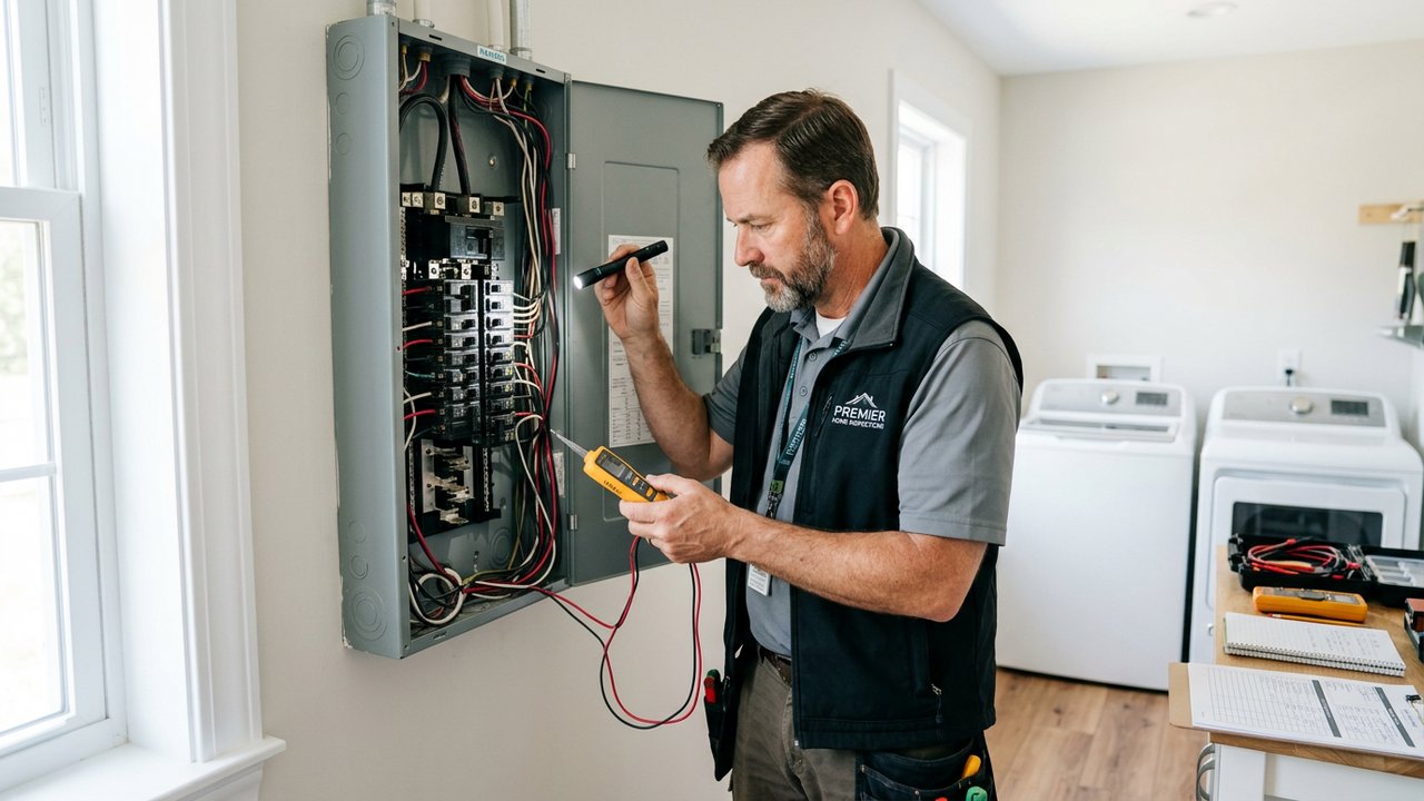 Diagnostiqueur immobilier vérifiant un tableau électrique