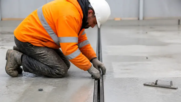 Pose d'un joint de dilatation sur une dalle béton