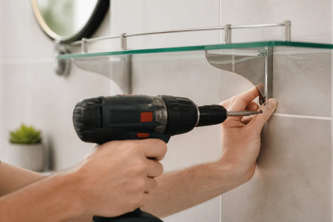 Fixation d'une étagère murale salle de bain avec perçage