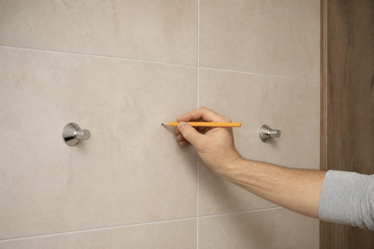 Marquage d'une étagère murale de salle de bain avant fixation